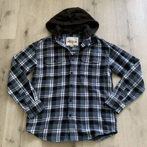 NWT American Eagle Oversized Flannel Hoodie Sz S shirt jacket plaid blue buttons